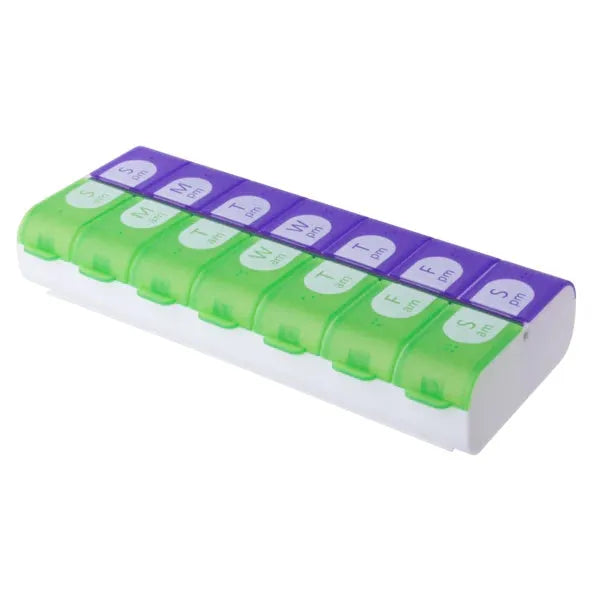 Ezy Dose Pill Planner Weekly AM/PM Easy Fill Green and Purple