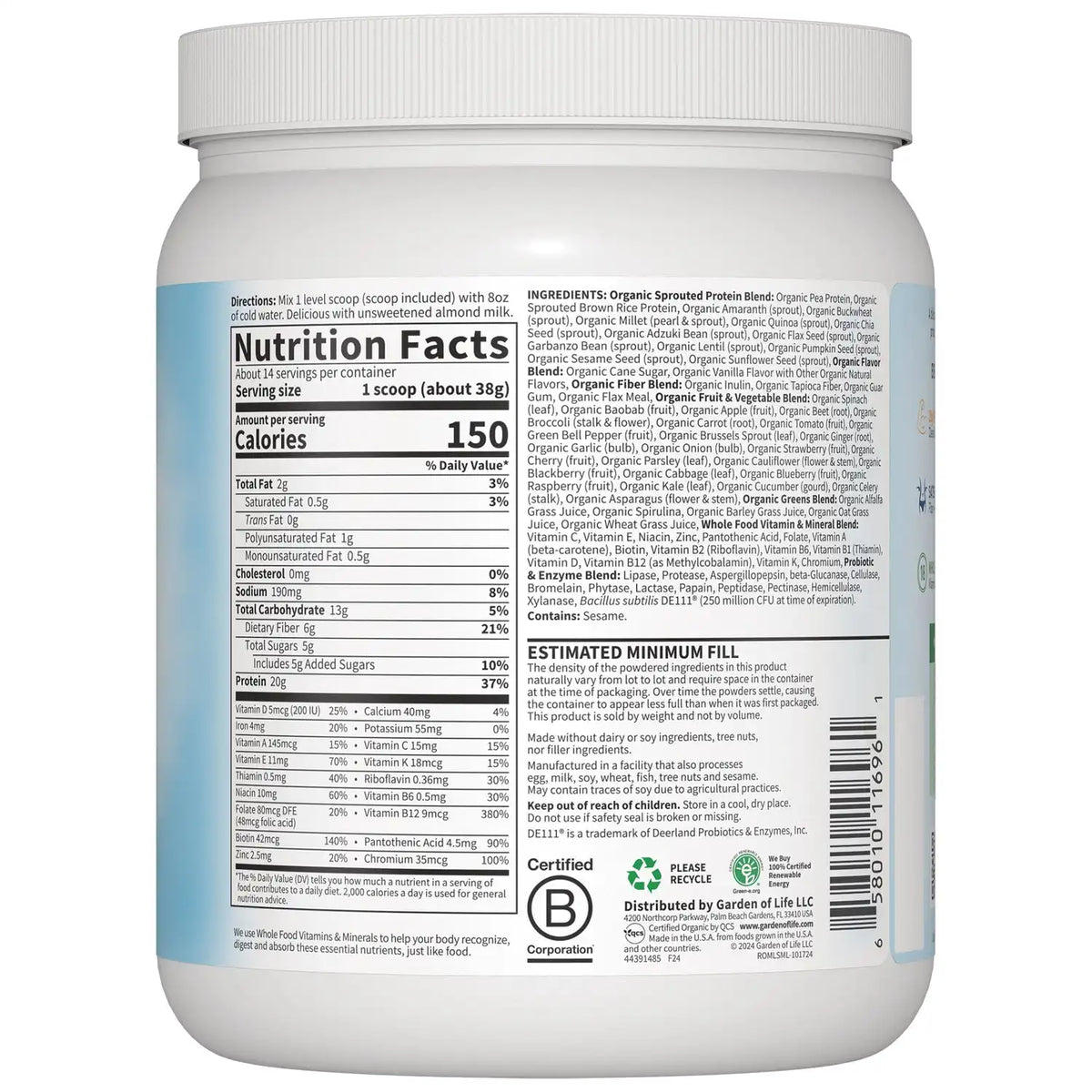 Raw Organic Meal Replacement Shake - Lightly Sweet