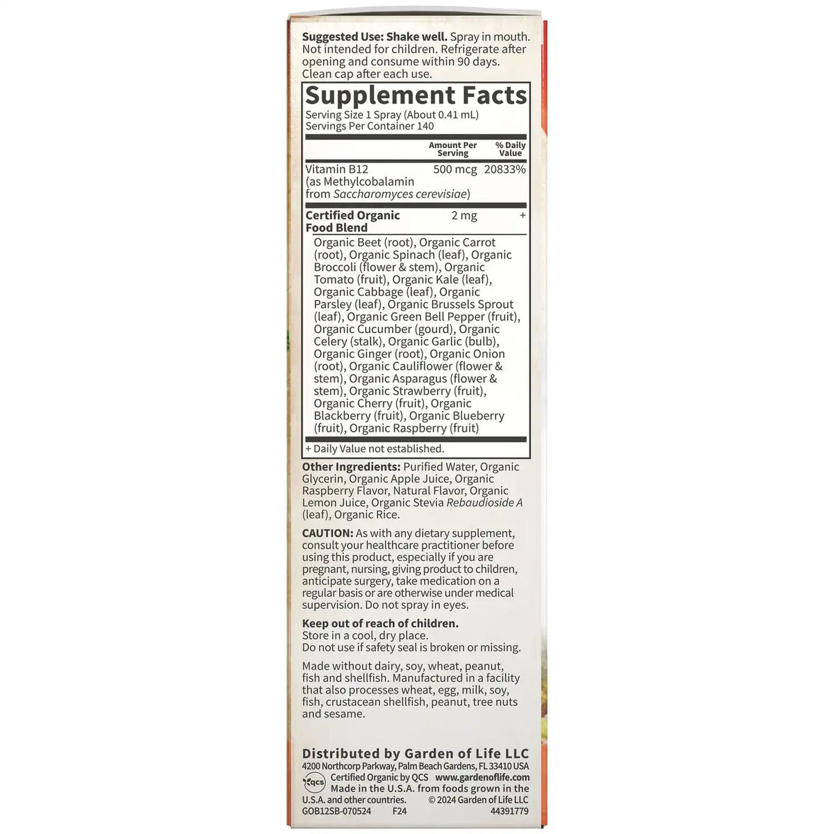 Organics B-12 Organic Spray - Raspberry