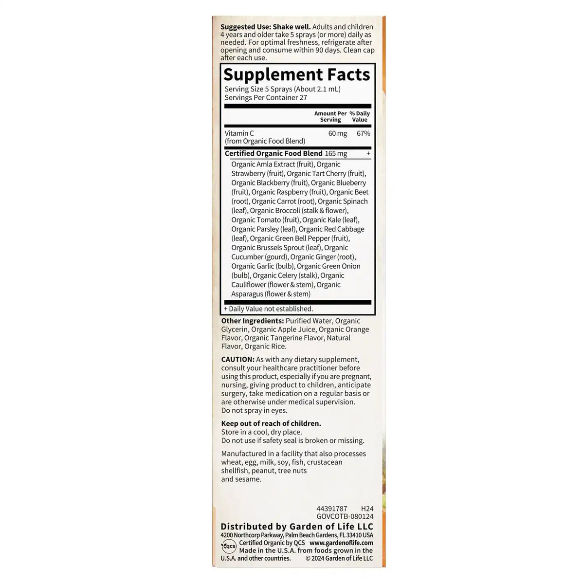 Organics Vitamin C Organic Spray - Orange-Tangerine
