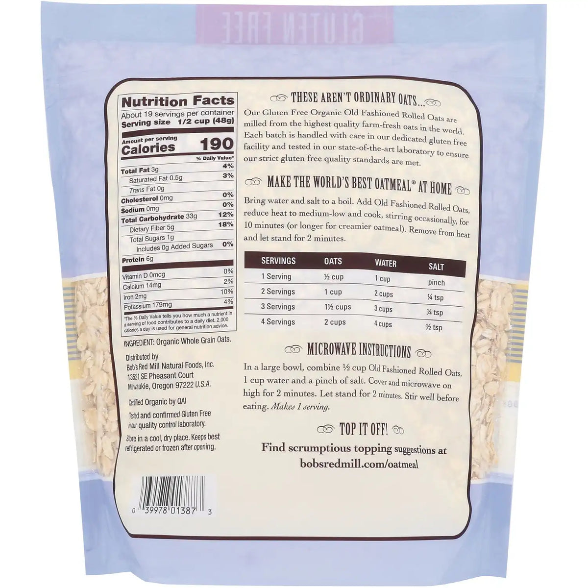 Gluten Free Organic Old Fashioned Rolled Oats